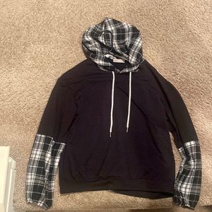 black long sleeve with small plaid black & white design, brand: romwe, size: m